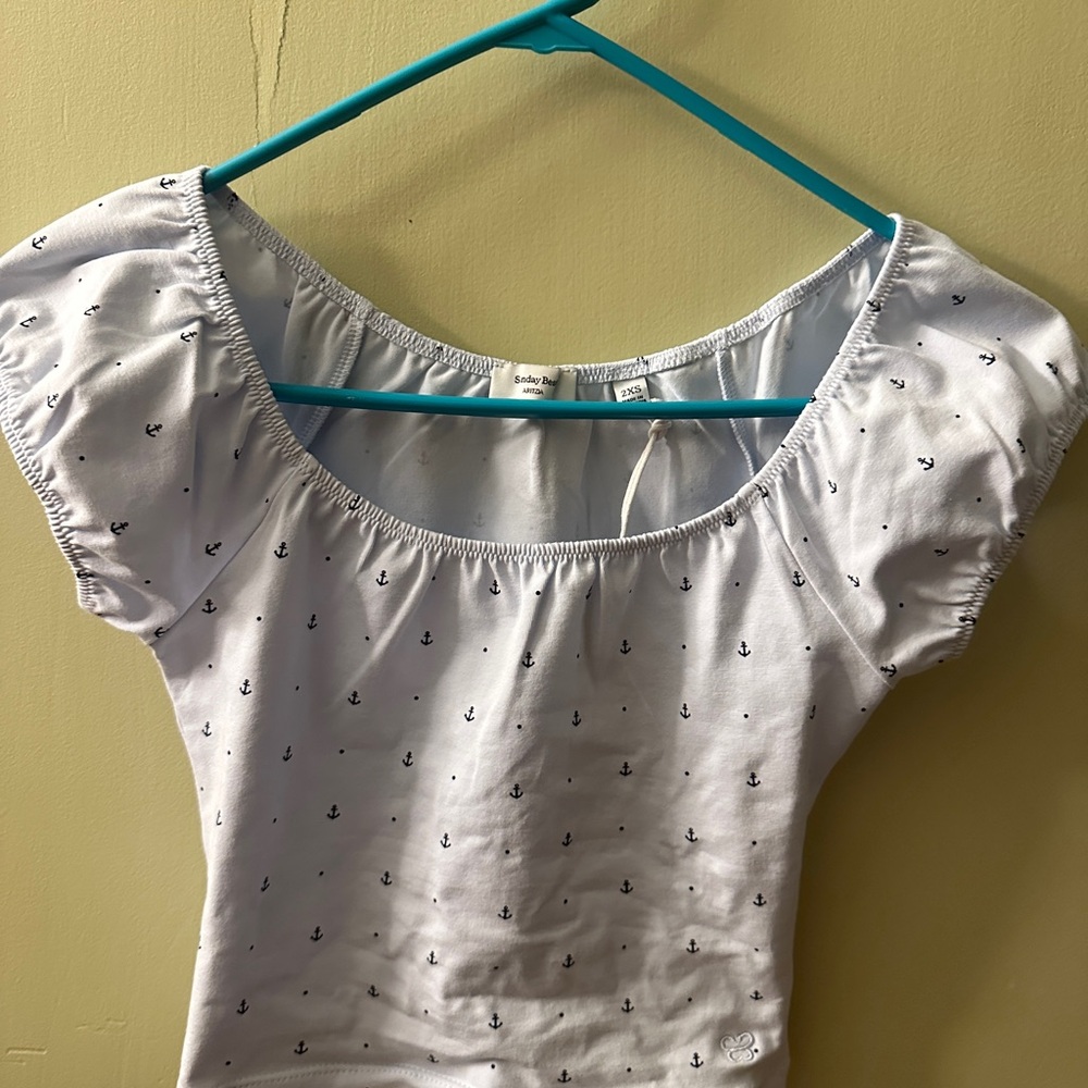 Aritzia White Anchor Print Blouse